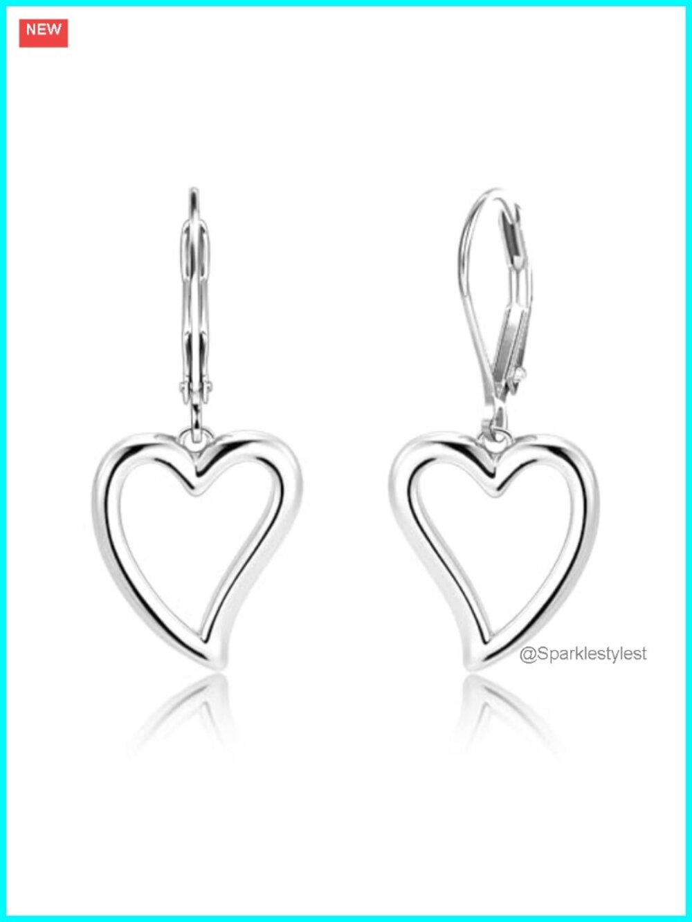 Silver Heart Dangle Earrings 14K Gold Plated Lever Back Drop